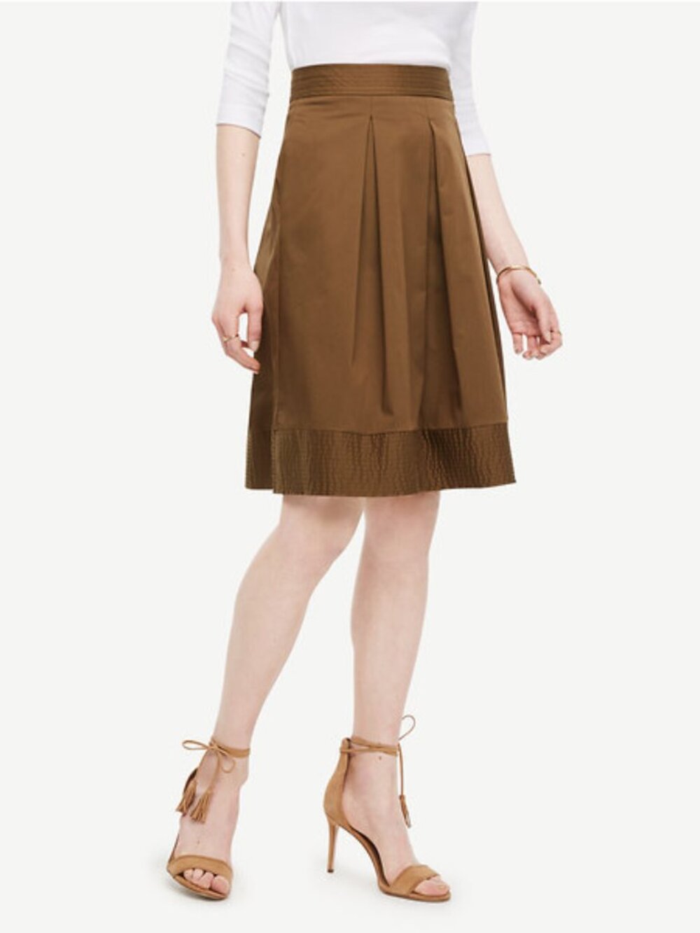 Ann Taylor Olive Sprig Green Poplin Pleated Full Skirt Women’s 4 Retail $109